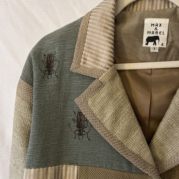 Max & Mabel Size Large Patchwork Boutique Blazer Button Front Silk Blend Top - Picture 4 of 13